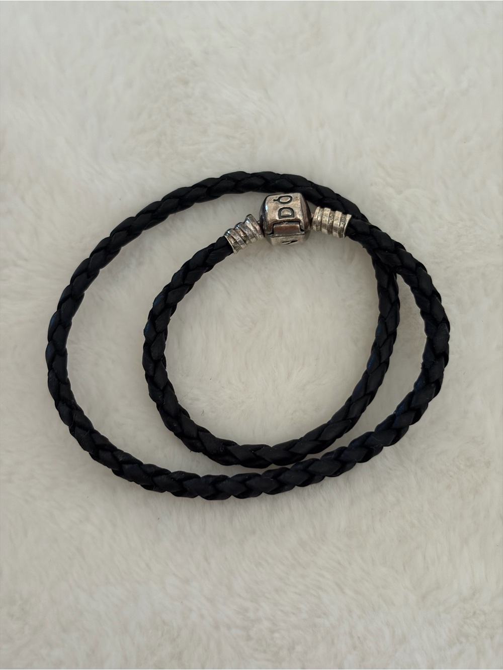 Pandora Braided Leather Bracelet with Signature Silver Clasp 30.5 cm